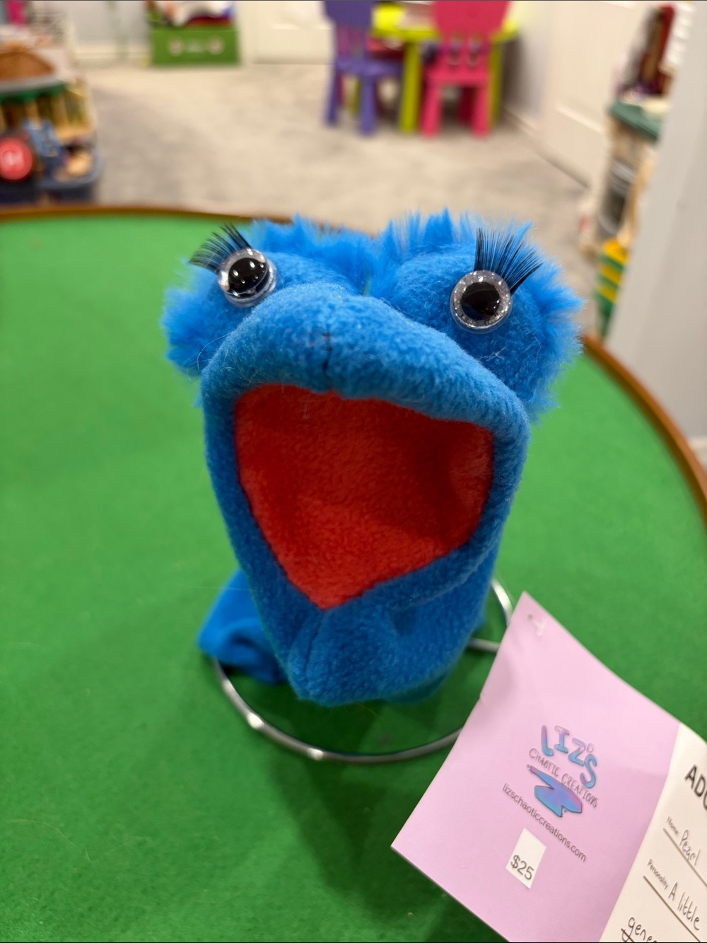 Handmade light blue puppet